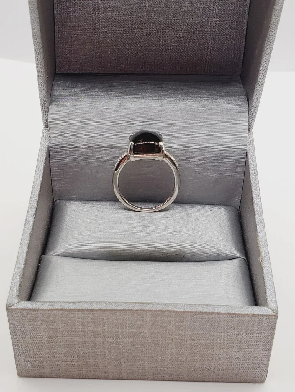 Genuine Cabochon Shungite 925 Sterling Silver Gold Fleck Ring